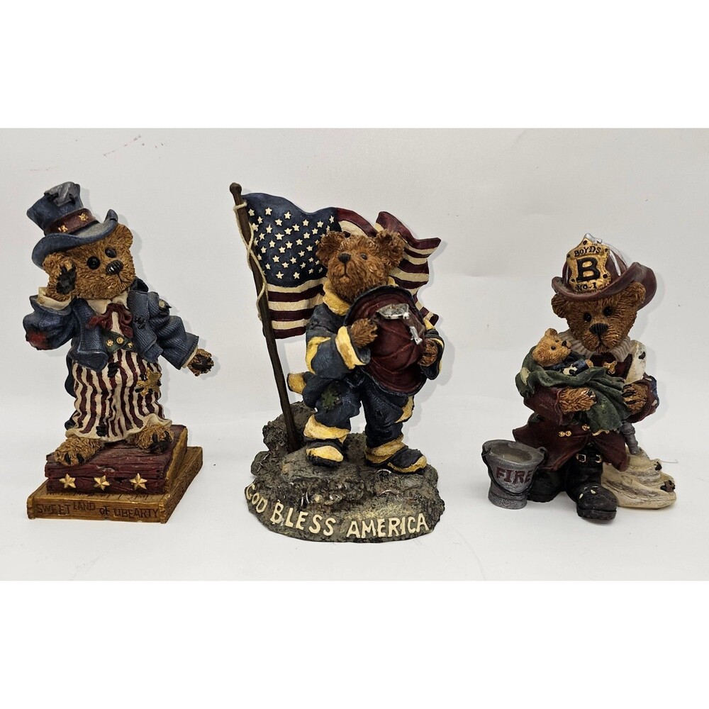 Boyds Bears Lot 3 Patriotic Firefighter 9/11 Hero Uncle Eliot Bearstone...